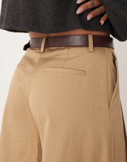 ASOS DESIGN Tall tailored pleated wide leg pants with belt in stone, 5 of 5