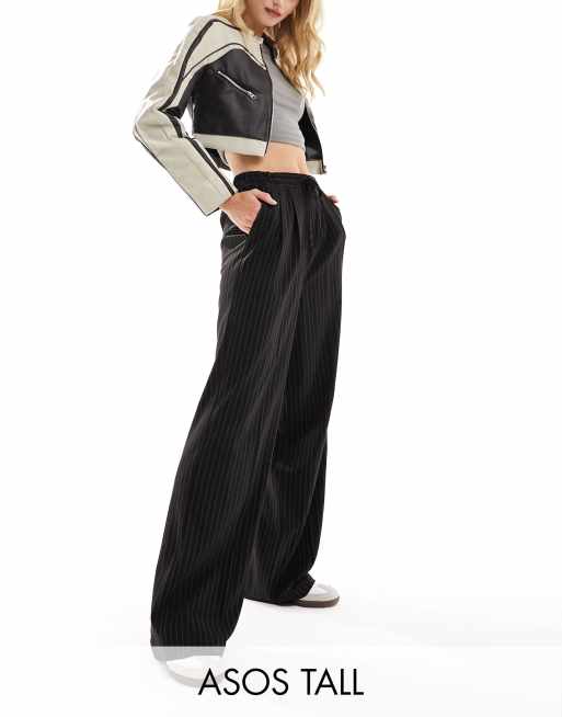 ASOS DESIGN Tall tailored pull on pants in black pinstripe