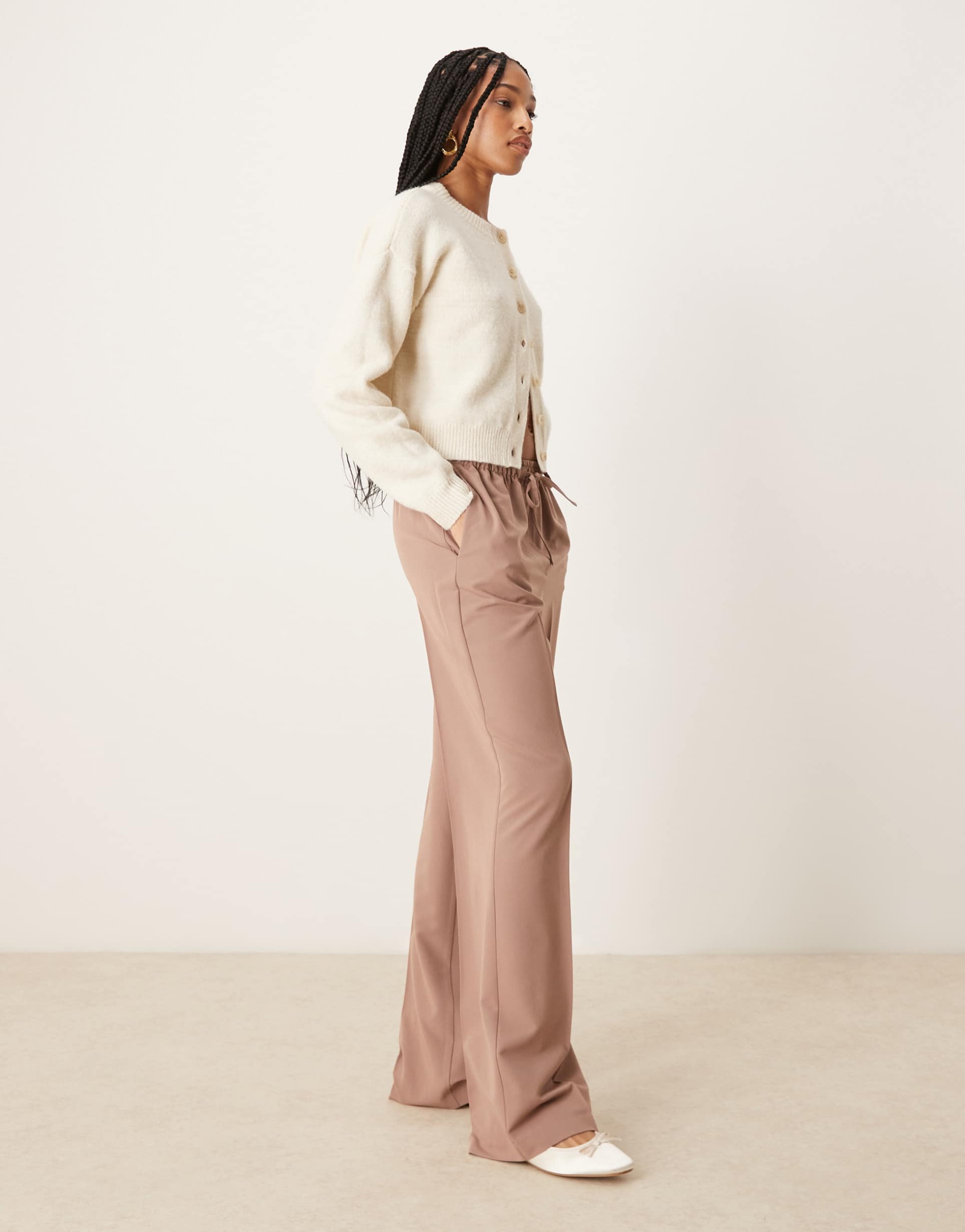 asos design tall tailored pull on pants in mink