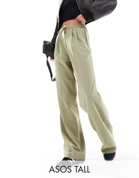 ASOS DESIGN Tall tailored pull on trousers in khaki - view 1