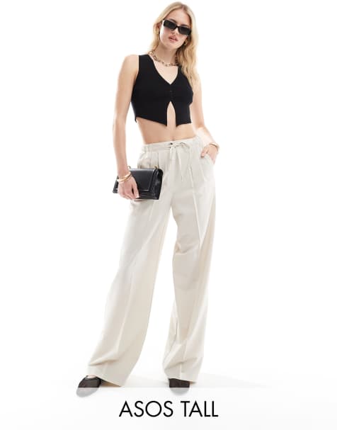 ASOS DESIGN Tall tailored pull on trousers in stone - view 1