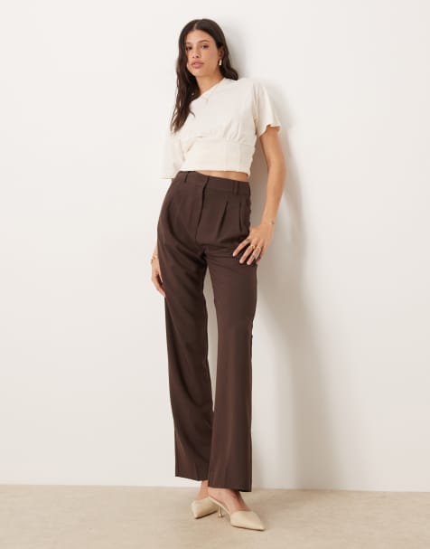 ASOS DESIGN Tall tailored relaxed flare pants in chocolate - view 1