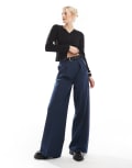 [ASOS DESIGN] ASOS DESIGN Tall tailored relaxed pants with faux leather belt in navy 14 Navy