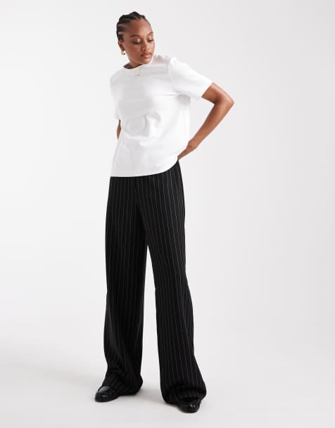 ASOS DESIGN Tall tailored relaxed straight leg pants in black pinstripe - view 1