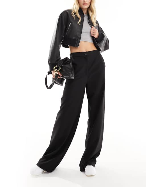 ASOS DESIGN Tall tailored relaxed straight leg trousers in black 
