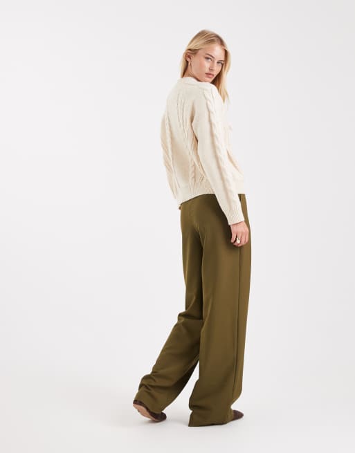 ASOS DESIGN Tall tailored relaxed straight leg pants in khaki