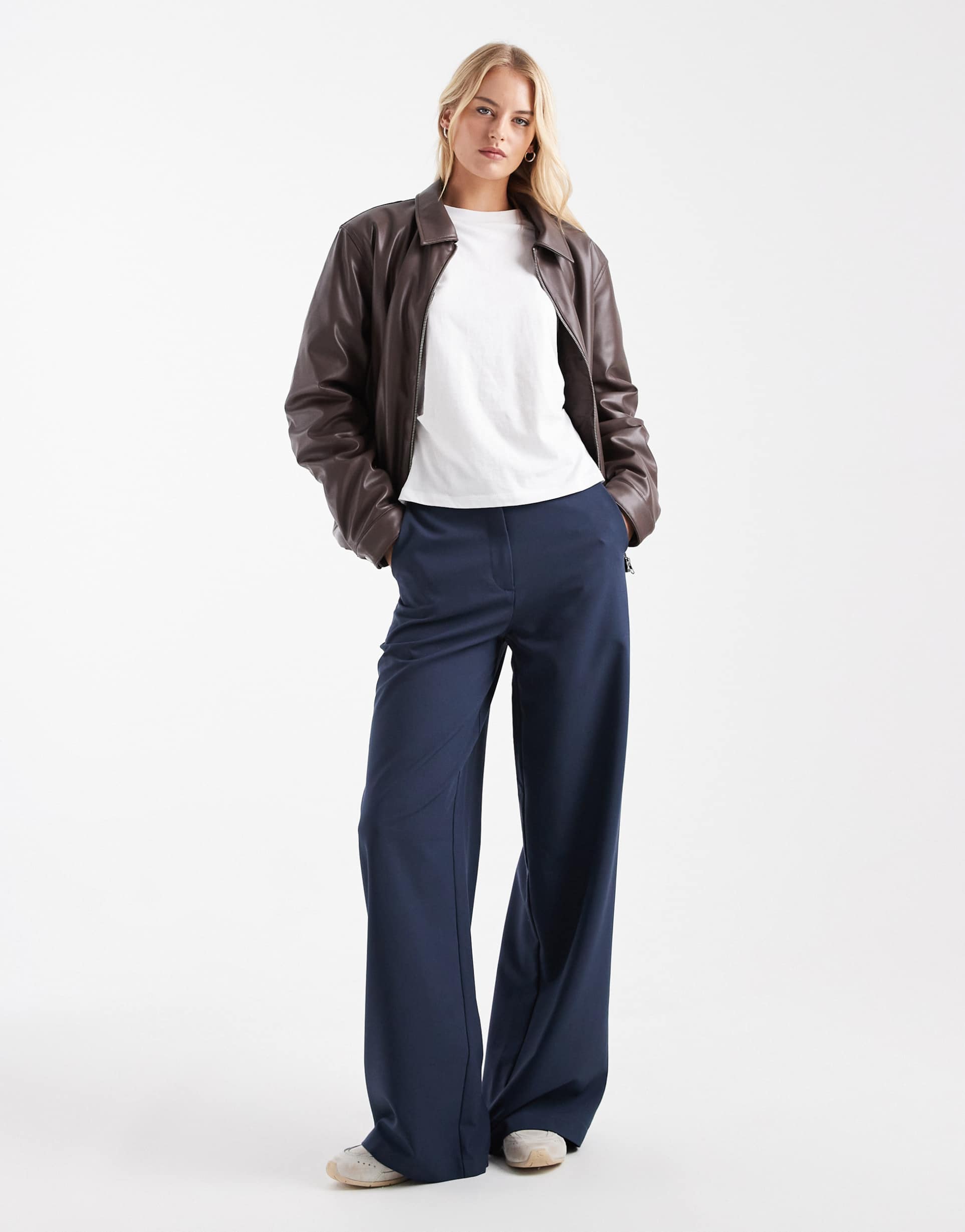 asos design tall tailored relaxed straight leg pants in navy