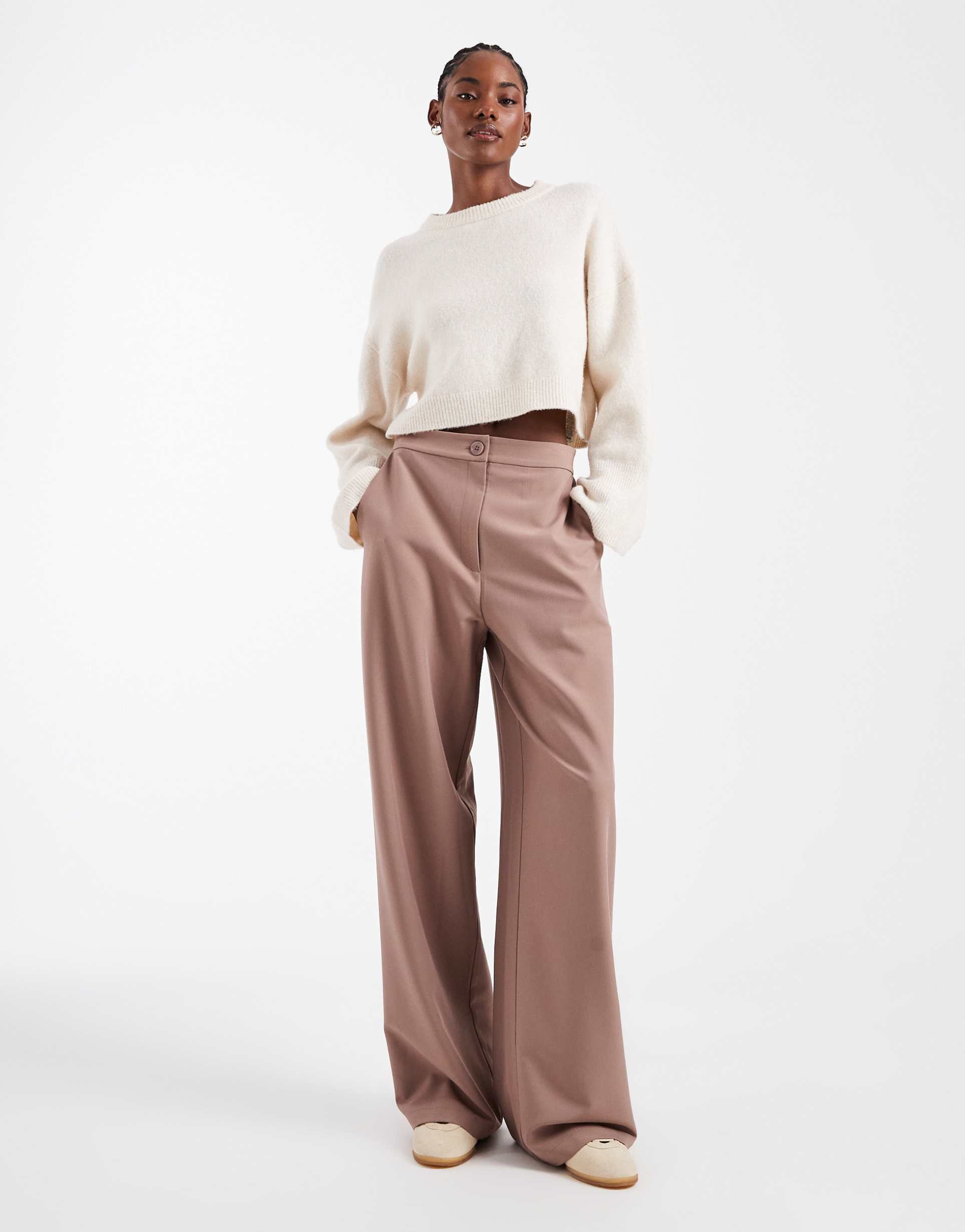 asos design tall tailored relaxed straight leg pants in sesame