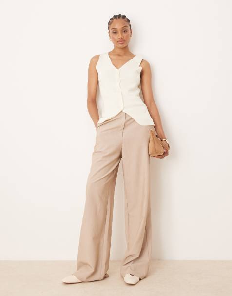 ASOS DESIGN Tall tailored relaxed straight leg pants in stone - view 1