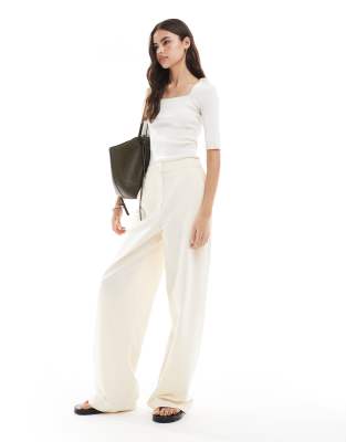 ASOS DESIGN Tall tailored relaxed straight leg trousers in cream - view 1