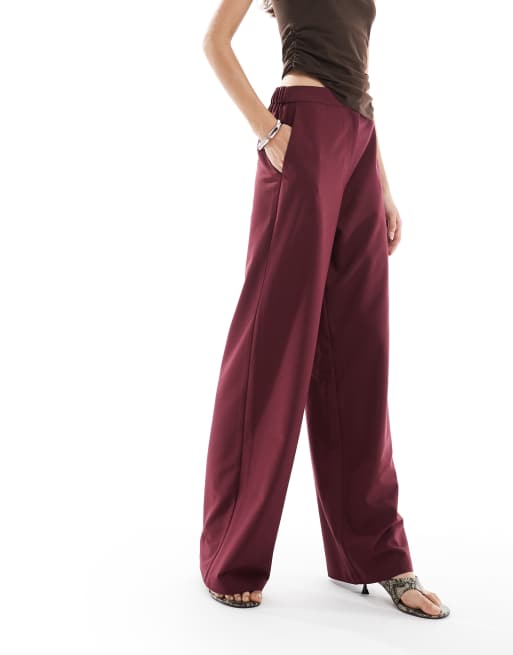 ASOS DESIGN Tall tailored relaxed straight leg trousers in dark cherry, 2 of 5