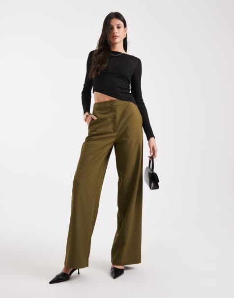 ASOS DESIGN Tall tailored relaxed straight leg trousers in khaki - view 1