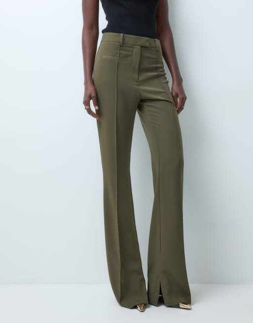 ASOS DESIGN Tall tailored skinny flare trousers in forest green, 3 of 5