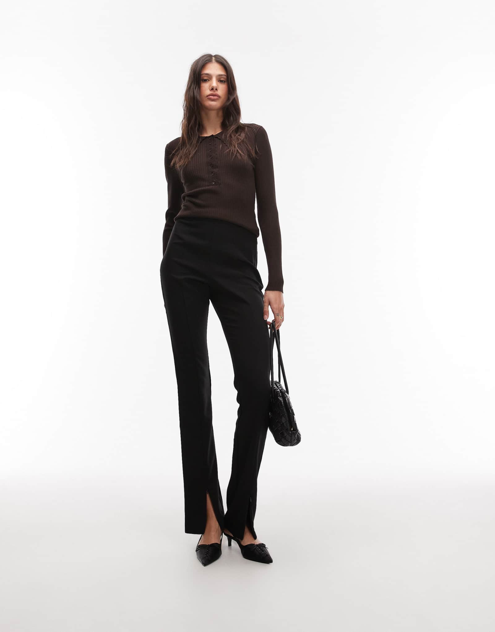 Высокие зауженные брюки ASOS DESIGN черного цвета с застежкой-молнией спереди