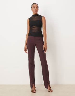 Asos Design Tall Tailored Skinny Pants With Zip Front Detail In Brown
