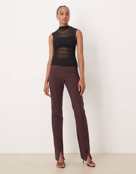 ASOS DESIGN Tall tailored skinny trousers with zip front detail in brown - view 1