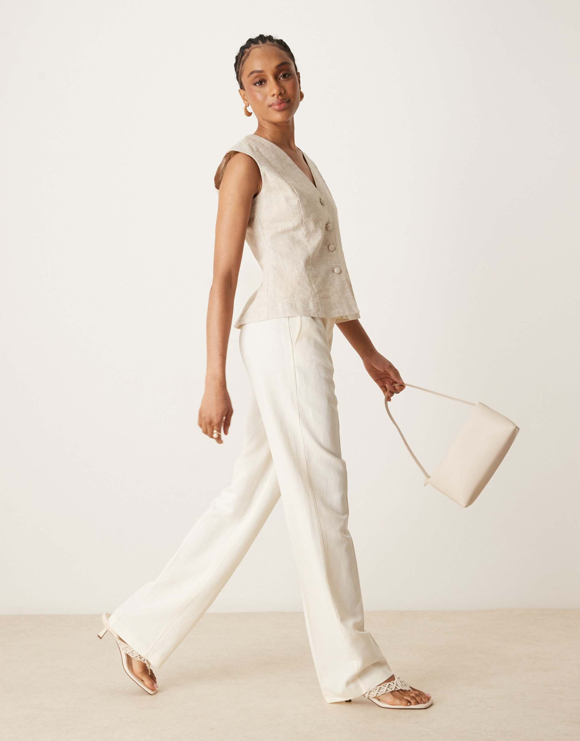 asos design tall tailored slim straight leg linen blend pants in cream