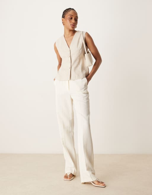 ASOS DESIGN Tall tailored slim straight linen  trousers in cream