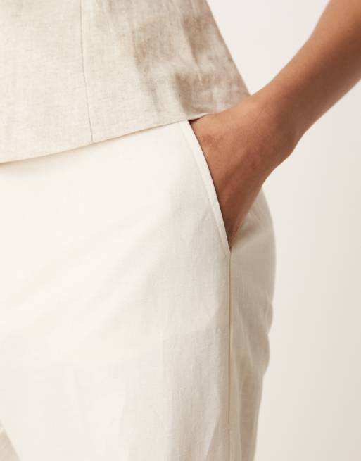 ASOS DESIGN Tall tailored slim straight linen  trousers in cream