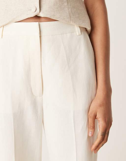 ASOS DESIGN Tall tailored slim straight linen  trousers in cream