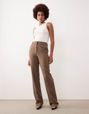 Asos Design Tall Tailored Slim Straight Leg Pants In Brown