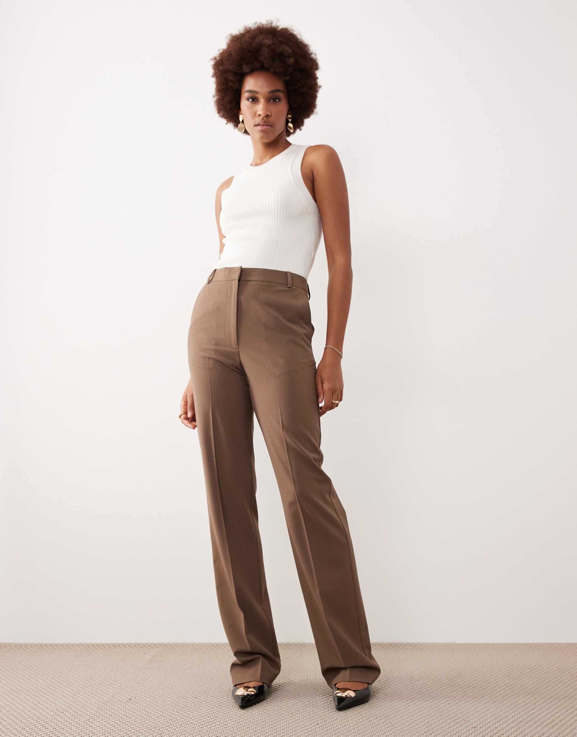 asos design tall tailored slim straight leg pants in dark taupe