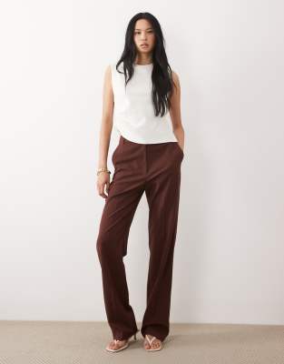 Asos Design Tall Tailored Slim Straight Pants In Brown