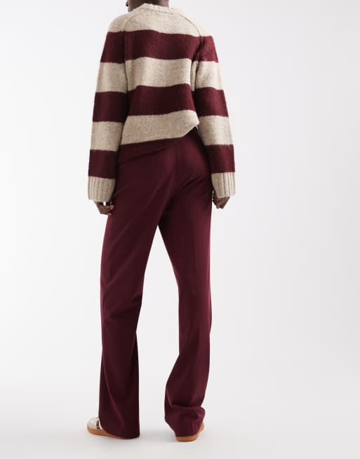ASOS DESIGN Tall tailored slim straight pants in burgundy, 4 of 5