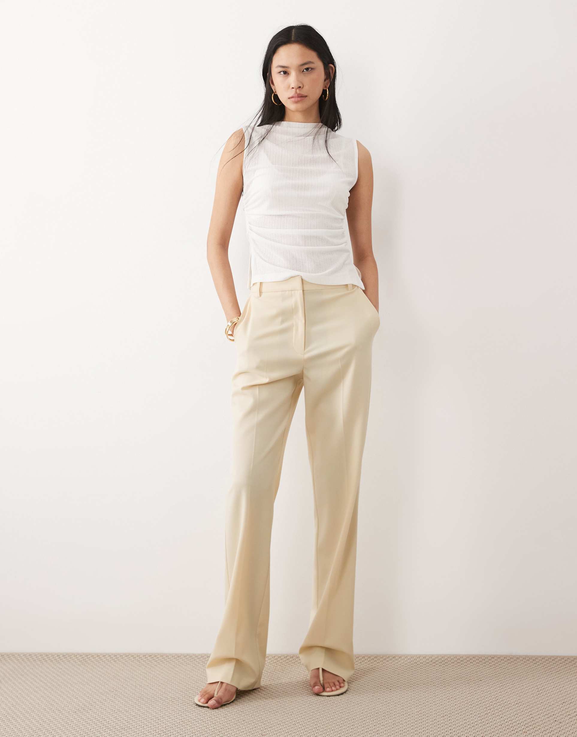 asos design tall tailored slim straight pants in buttermilk