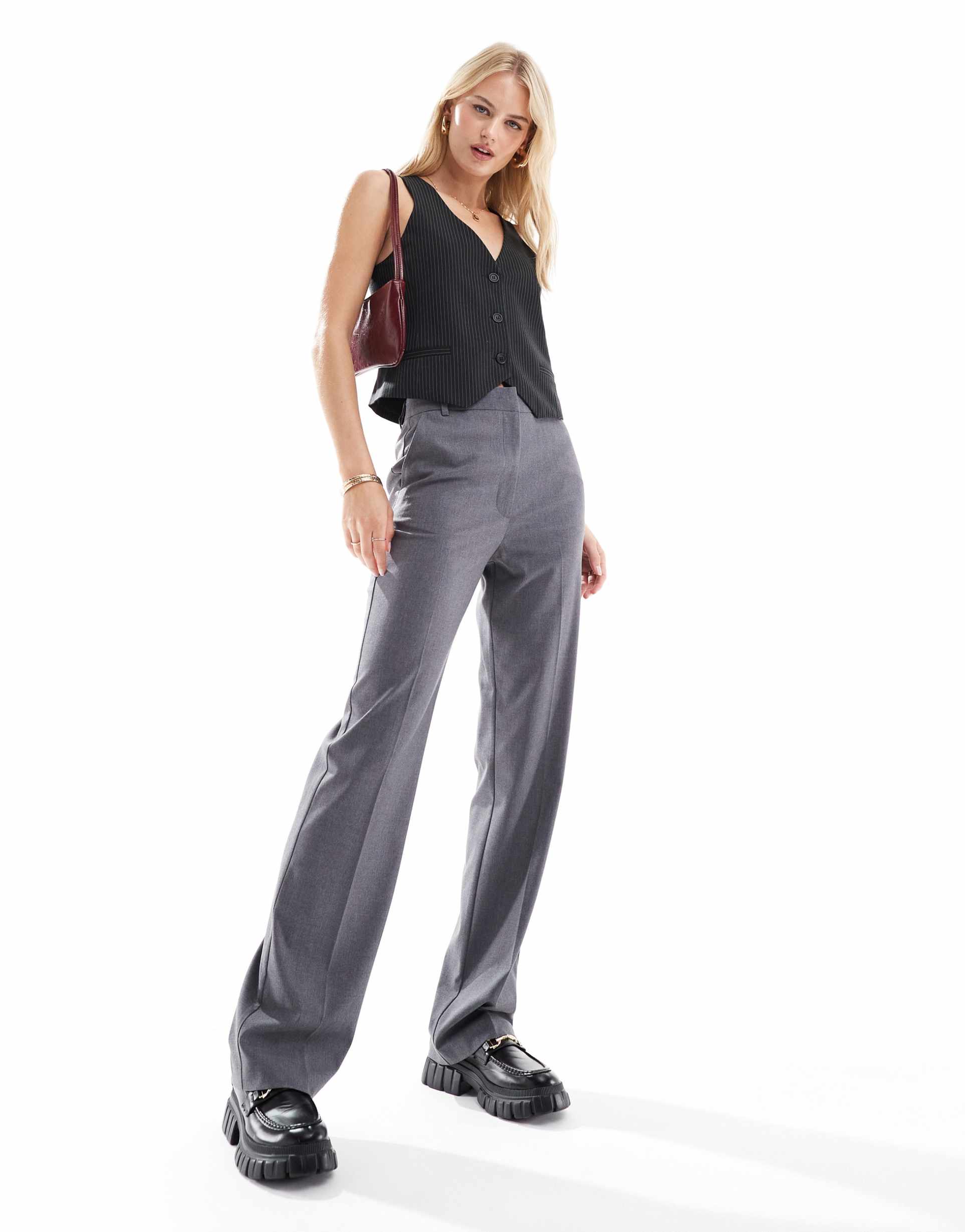 asos design tall tailored slim straight pants in gray