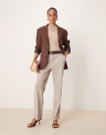 [ASOS DESIGN] ASOS DESIGN Tall tailored slim straight pants with belt in mink stripe-Multi 16 Mink Stripe