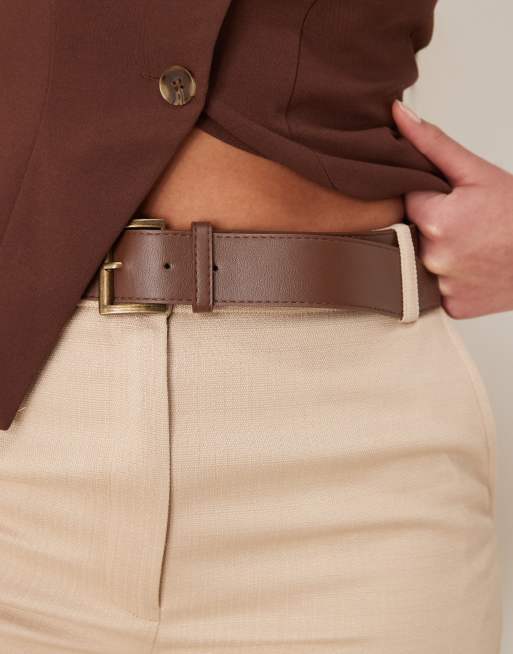 ASOS DESIGN Tall tailored slim straight pants with belt in stone