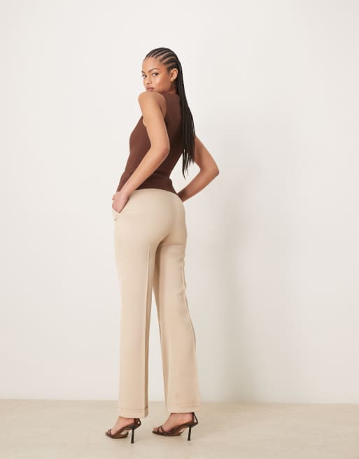 ASOS DESIGN Tall tailored slim straight pants with belt in stone