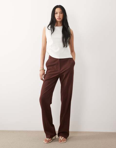 ASOS DESIGN Tall tailored slim straight trousers in brown - view 1