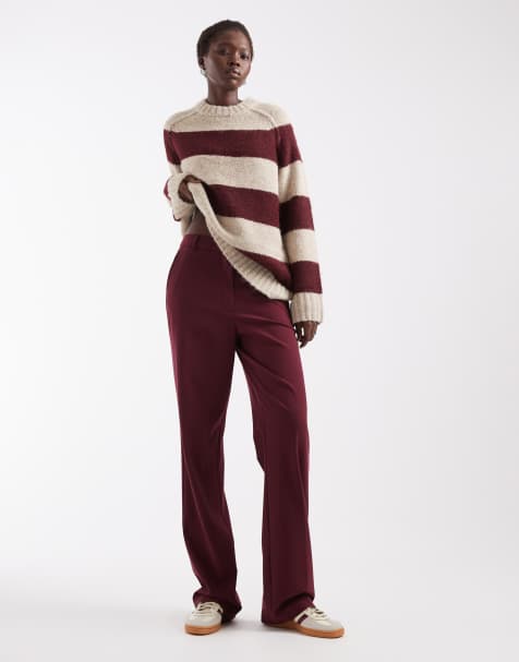 ASOS DESIGN Tall tailored slim straight trousers in burgundy - view 1