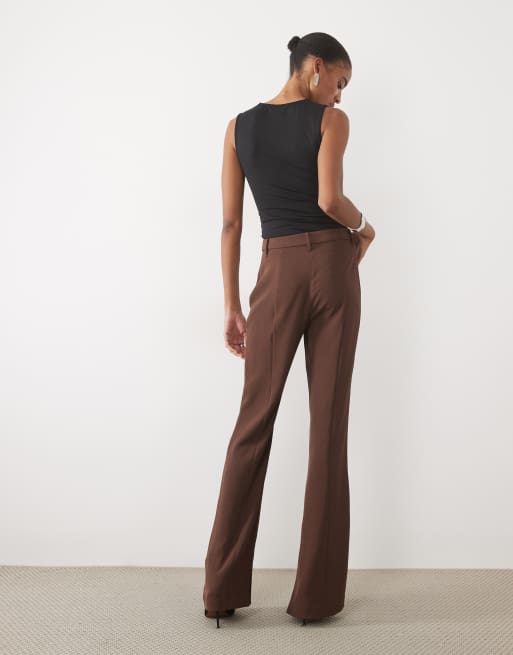 ASOS DESIGN Tall tailored slinky flare pants in dark brown, 3 of 5