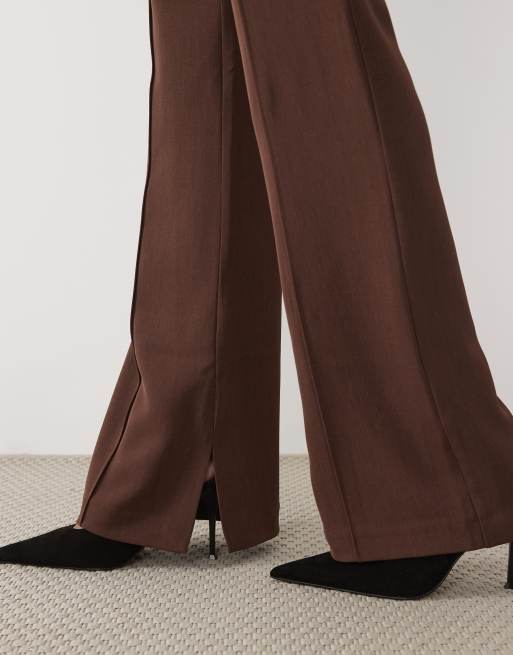 ASOS DESIGN Tall tailored slinky flare pants in dark brown, 4 of 5