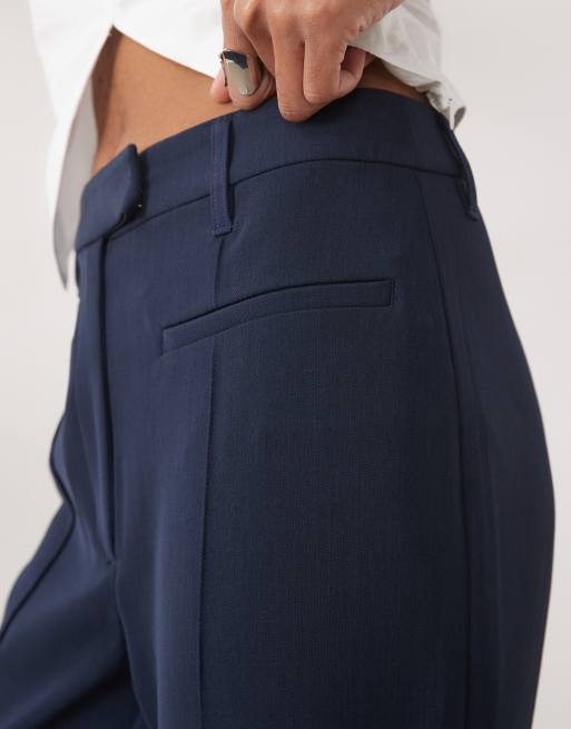 ASOS DESIGN Tall tailored slinky flare trousers in navy, 2 of 5