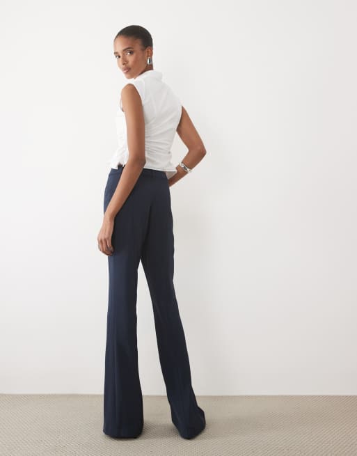 ASOS DESIGN Tall tailored slinky flare trousers in navy, 3 of 5