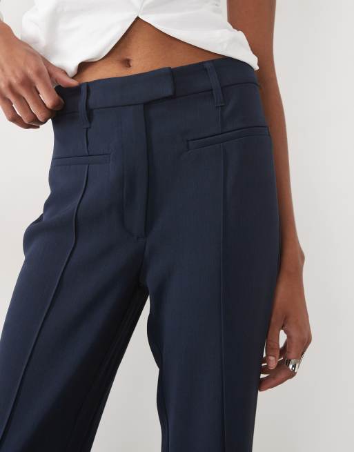 ASOS DESIGN Tall tailored slinky flare trousers in navy, 4 of 5