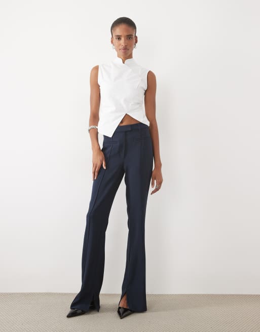 ASOS DESIGN Tall tailored slinky flare trousers in navy, 5 of 5
