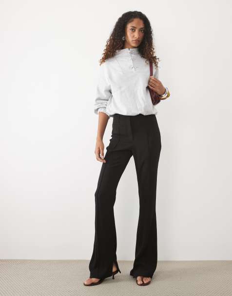 ASOS DESIGN Tall tailored slinky flares in black - part of a set - view 1