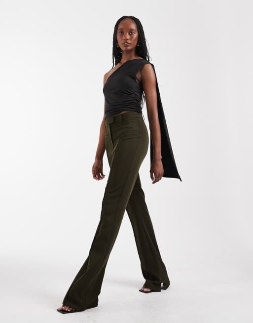 ASOS DESIGN Tall tailored slinky skinny flare pants in dark green, 2 of 5