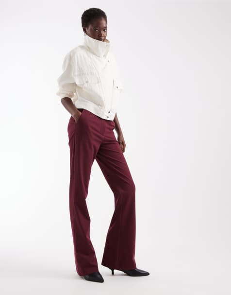ASOS DESIGN Tall Tailored snatch flare in burgundy - view 1