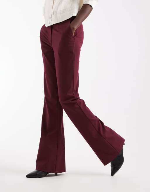 ASOS DESIGN Tall Tailored snatch flare in burgundy, 2 of 5