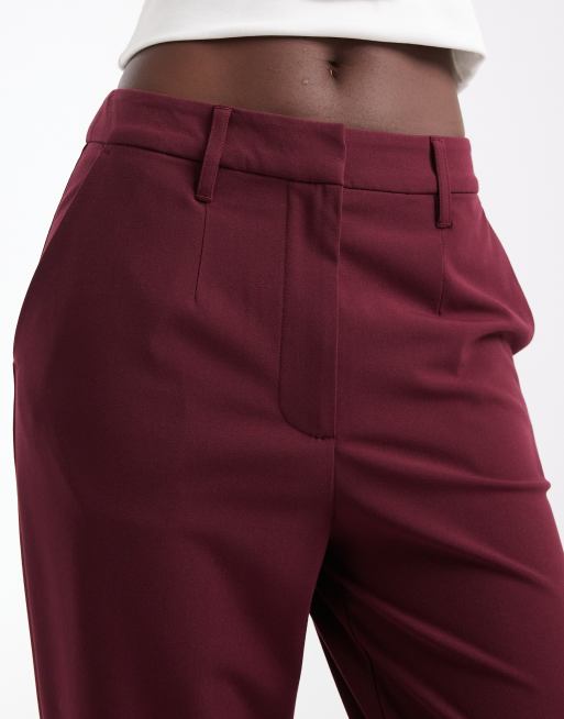 ASOS DESIGN Tall Tailored snatch flare in burgundy, 3 of 5