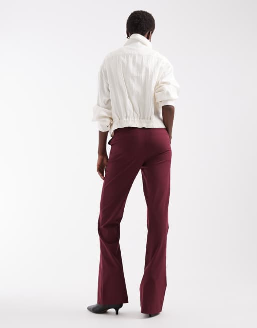 ASOS DESIGN Tall Tailored snatch flare in burgundy, 4 of 5
