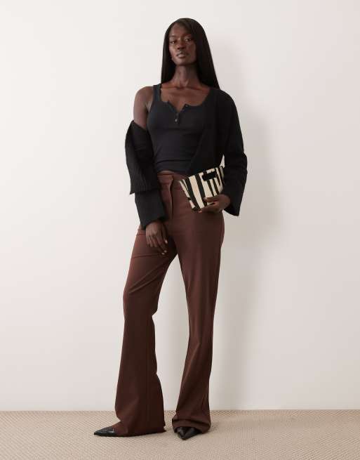 ASOS DESIGN Tall Tailored snatch flare in chocolate, 2 of 5