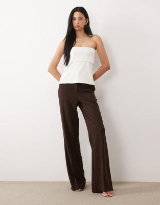 Asos Design Tall Tailored Snatch Flare Pants In Brown