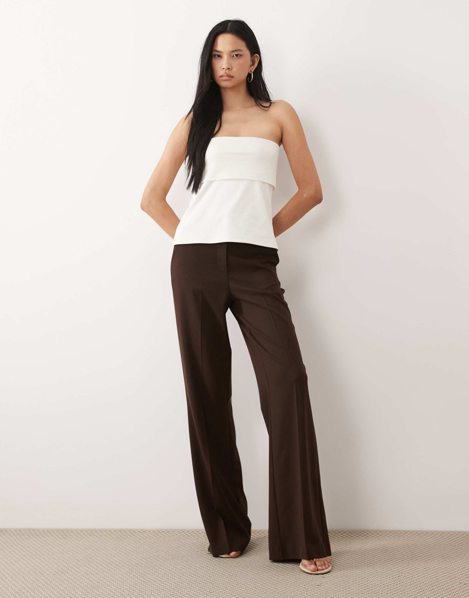 asos design tall tailored snatch flare pants in chocolate